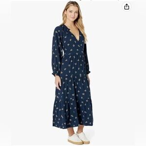Madewell Navy Floral Challis Midi Dress